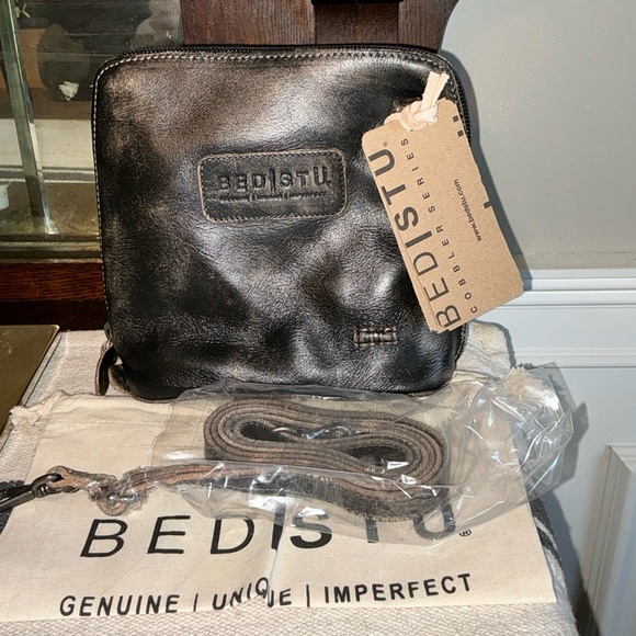 Bed Stu Handbags - NWT Bed Stu Leather Ventura Crossbody Clutch Bag Black Hand Wash Retail $155